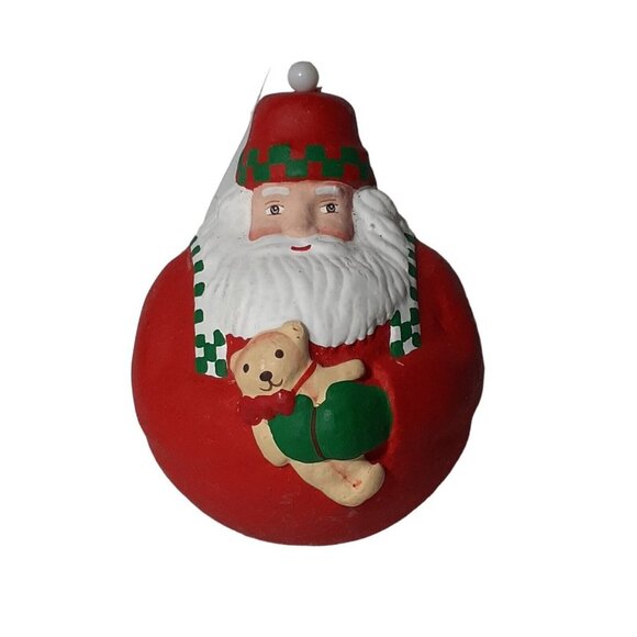 Dept 56 Roly Poly Santa Claus Holding Teddy Bear Christmas Ornament 4"